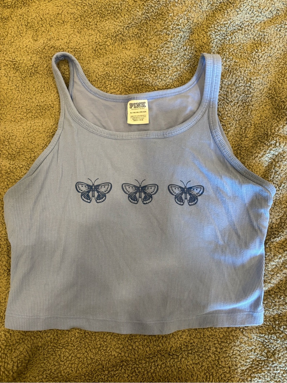 PINK by Victoria's Secret Ribbed Butterfly Cropped Built in Bra Tank Top XL Y2K